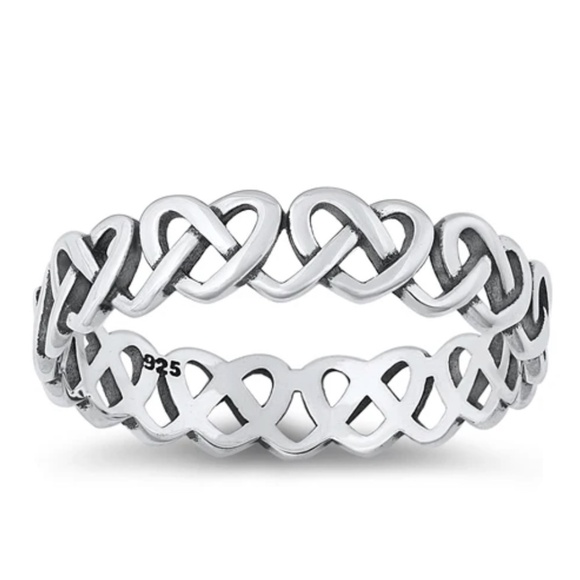 Sterling Silver Interlocking Hearts Ring – Size 8 - Picture 1 of 1